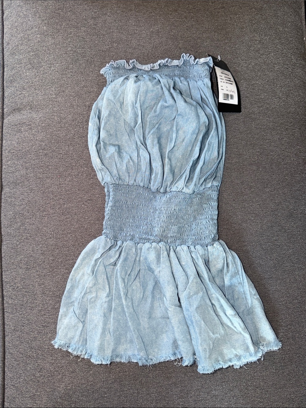 Girls Light Blue Smocked Casual Dress with Ruffle Hem